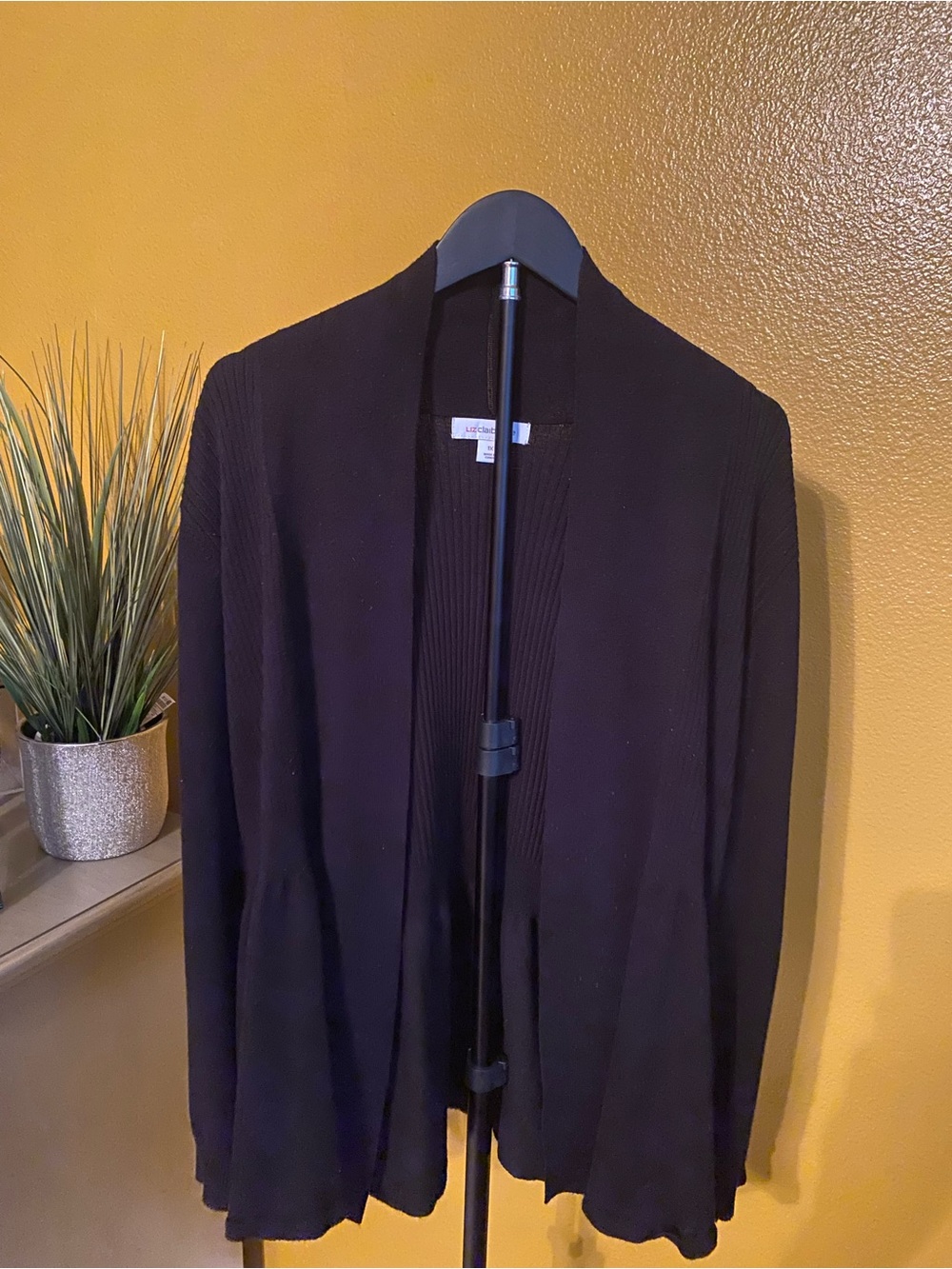 Liz Claiborne Black Ribbed Open-Front Cardigan